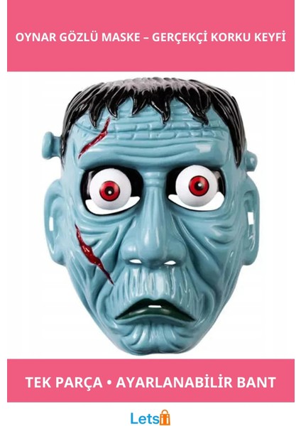 Frankenstein Temalı Eğlenceli Sallanan Oynar Gözlü Maske
