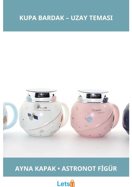 Ayna Kapaklı Astronot Tasarımlı Dayanıklı Porselen Kupa Bardak