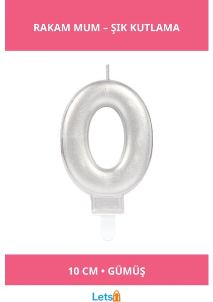 Gümüş Renk 10 cm 0 Rakamı Doğum Günü Mum