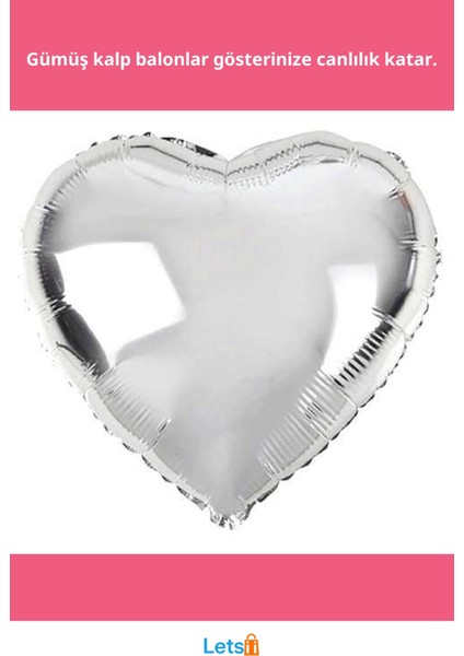 Kalp Şeklinde Gümüş Folyo Balon 5 Adet 45 cm Parti Süsleme fiyatları