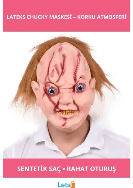 Chucky Saçlı Lateks Korkunç Maske