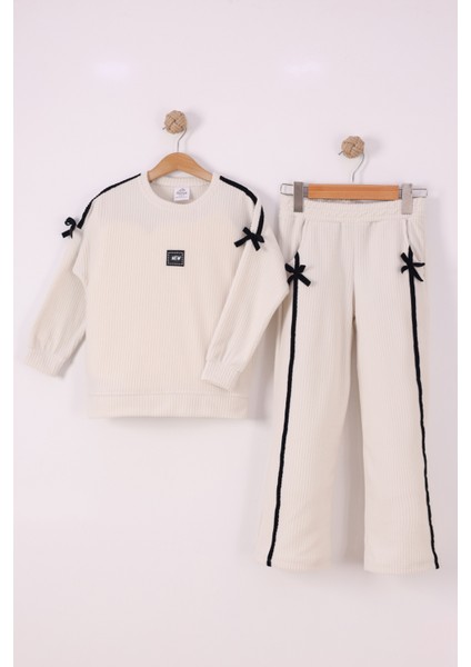 Kız Çocuk Kurdale Detaylı Fitilli Polar Takım