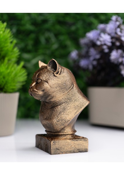 British Shorthair Kedi Büst Heykel – El Yapımı Dekoratif Figür 12CM – Masa Üstü Biblo modelleri