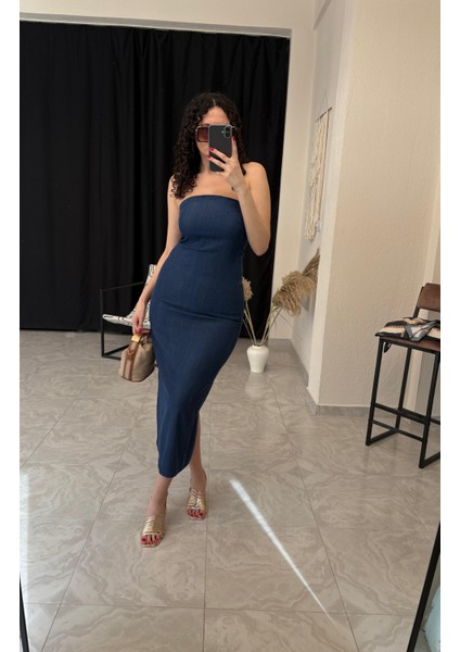 Straplez Denim Elbise indirimleri