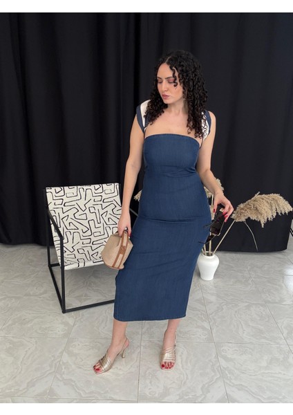 Straplez Denim Elbise