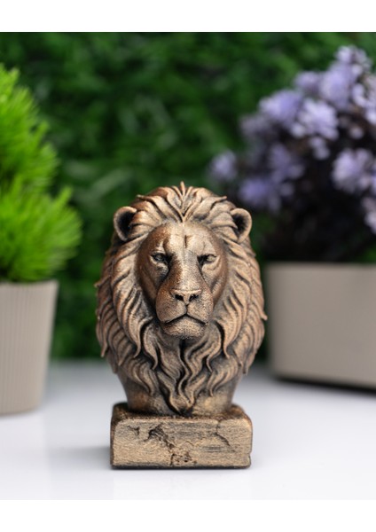 Aslan Büst Heykel – El Yapımı Dekoratif Figür 12CM – Masa Üstü Biblo
