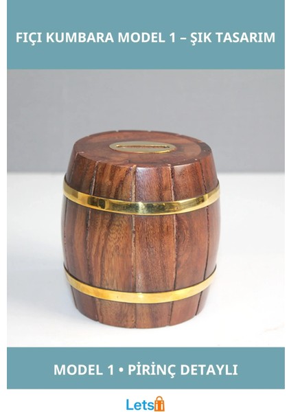 Pirinç Detaylı Şık Fıçı Kumbara