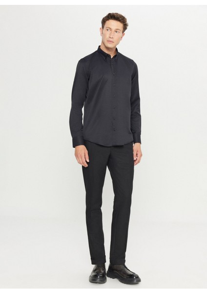 Tailored Fit Düğmeli Yaka Siyah Erkek Gömlek ACE020261599_SYH fiyatları