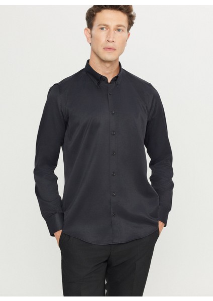 Tailored Fit Düğmeli Yaka Siyah Erkek Gömlek ACE020261599_SYH modelleri