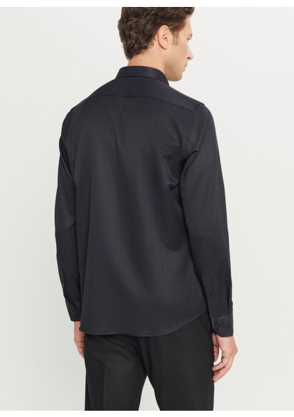 Tailored Fit Düğmeli Yaka Siyah Erkek Gömlek ACE020261599_SYH indirimleri