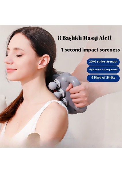 8 Başlıklı Şarjlı Isıtmalı Masaj Aleti – Derin Doku Sporcu Masaj Tabancası, Sessiz