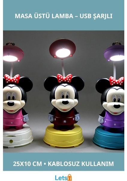Mickey Mouse Masa Üstü Lamba USB Şarjlı 25X10 cm