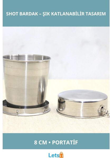 Katlanabilir Paslanmaz Çelik Shot Bardak 8 cm Portatif ve Şık
