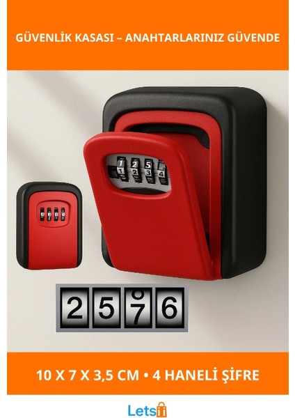 Kırmızı Şifreli Anahtar ve Eşya Saklama Güvenlik Kasası Dayanıklı ve Güvenli