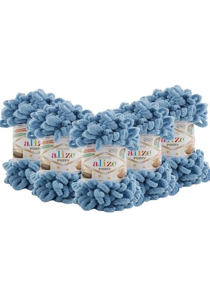 5 Adet Puffy El Örgü Ipi Atkı Battaniye Bere Panduf Parmak Örgü Ipliği 280 Açık Mavi