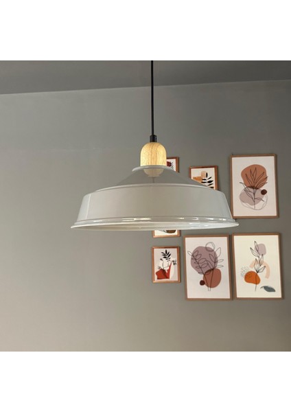 Carmelo Gri Renk Asaletli Tekli Avize Kalın Ahşap Kafa Başlık Sarkıt Lamba Salon Aydınlatma