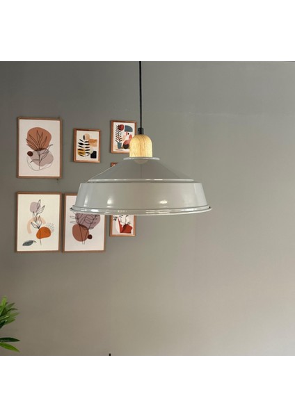 Carmelo Gri Renk Asaletli Tekli Avize Kalın Ahşap Kafa Başlık Sarkıt Lamba Salon Aydınlatma