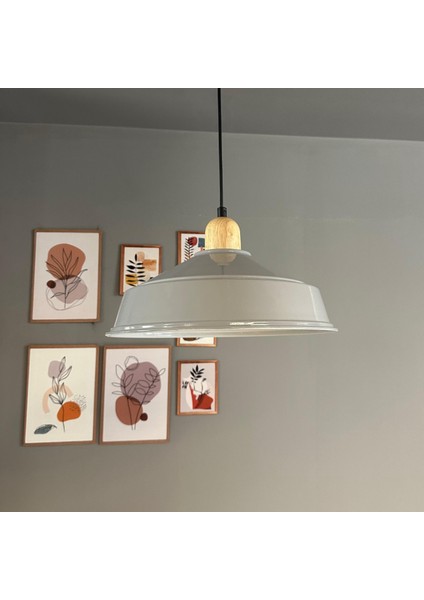 Carmelo Gri Renk Asaletli Tekli Avize Kalın Ahşap Kafa Başlık Sarkıt Lamba Salon Aydınlatma