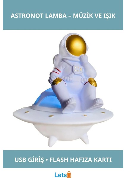 Uzay Temalı Masa Üstü Astronot Lamba ve Müzik Aleti