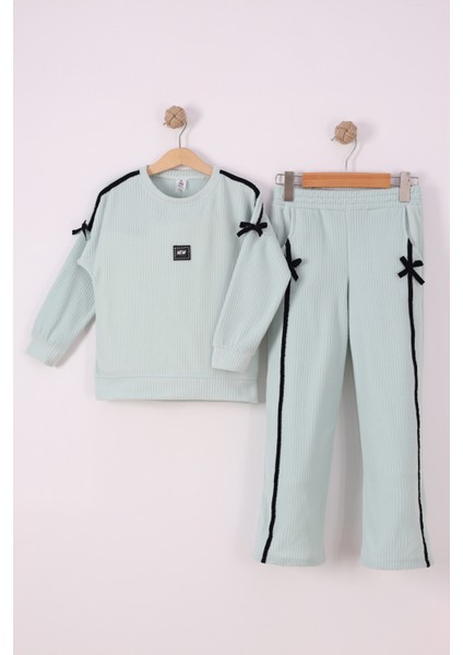 Kız Çocuk Kurdale Detaylı Fitilli Polar Takım