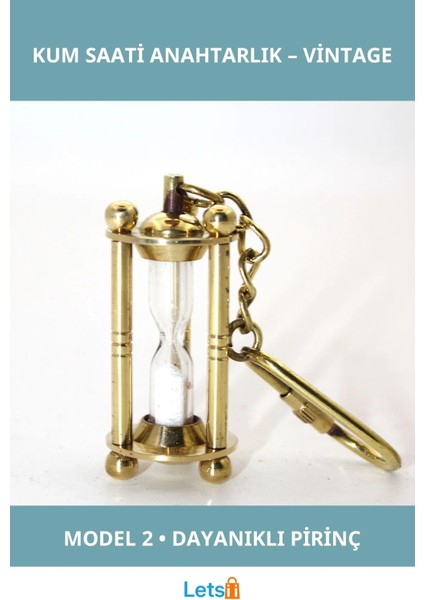 Nostaljik Pirinç Kum Saati Anahtarlık Model 2