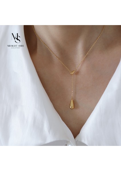 Golden Tear 18 Ayar Altın Kaplama Paslanmaz Çelik Kolye – Minimal Damla Tasarım