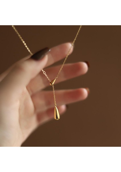 Golden Tear 18 Ayar Altın Kaplama Paslanmaz Çelik Kolye – Minimal Damla Tasarım modelleri