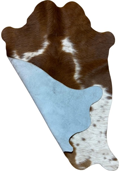 %100 Hakiki Dana Derisi Post Halı – Kahverengi-Beyaz (51X64 Cm)