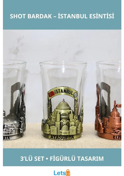 Istanbul Temalı Yüksek Kaliteli Shot Bardak Galata Kulesi ve Ayasofya Figürlü