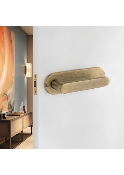 Solo Otel Tipi Kendinden Kilitli Aynalı Kapı Kolu Antik Renk