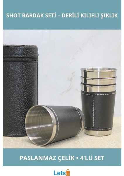 Derili Kılıflı Paslanmaz Çelik 4'lü Shot Bardak