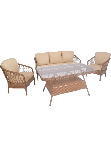 Lavınıa Bahçe Balkon Teras Mobilyası 5 Kişilik (3+1+1+80*140 Masa)