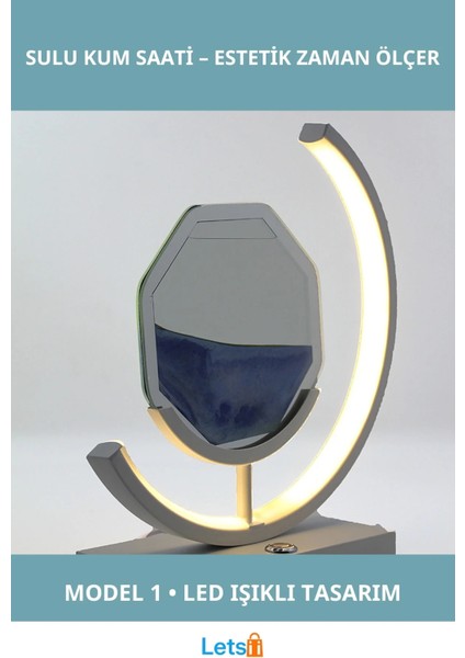 LED Aydınlatmalı Sulu Kum Saati Modern Tasarım Dekoratif Aksesuar