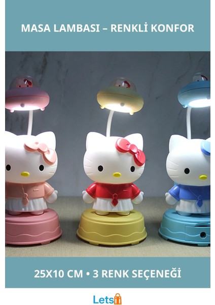 Sevimli Hello Kitty Masa Lambası 25X10 cm 3 Renk Seçeneği