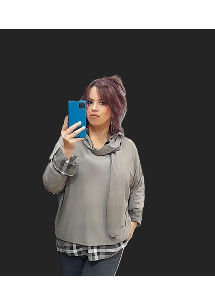 Italyan Gömlekli Fularlı Triko Bluz