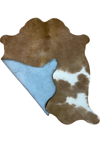 %100 Hakiki Dana Derisi Post Halı – Kahverengi-Beyaz (69X69 Cm)