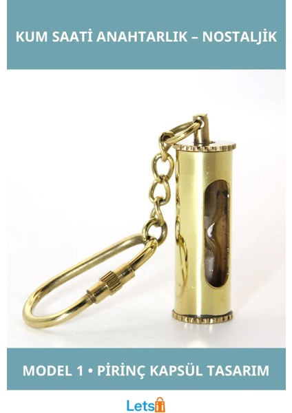 Pirinç Kapsül Tasarımlı Nostaljik Kum Saati Anahtarlık