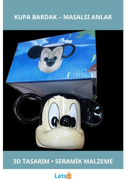 Mickey Mouse 3D Kulplu Seramik Kupa Bardak 300ML