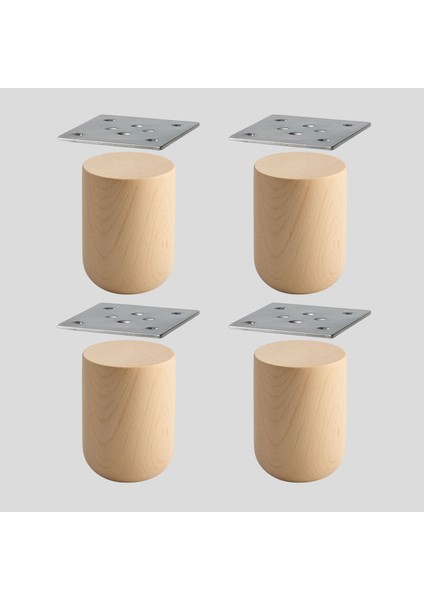 Bohem 10 cm Doğal Ahşap 4 Adet Ayak Boyasız Ham Silindir Mobilya Koltuk Kanepe Ayağı Aparat Dahil