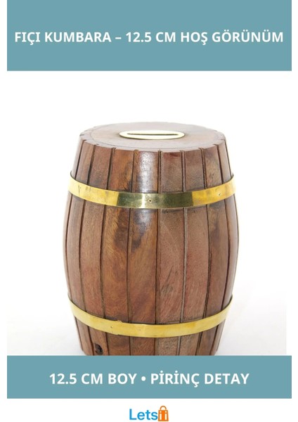 Pirinç Ahşap Fıçı Kumbara 12.5 cm Dekoratif Tasarım