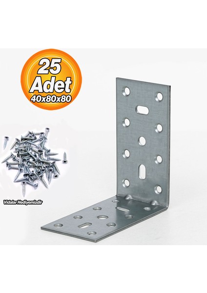 Mobilya Eşya Dolap Duvara Sabitleme Köşebent Bağlantı Aparatı L Demiri Gönye 40X80X80 mm (25 Adet)