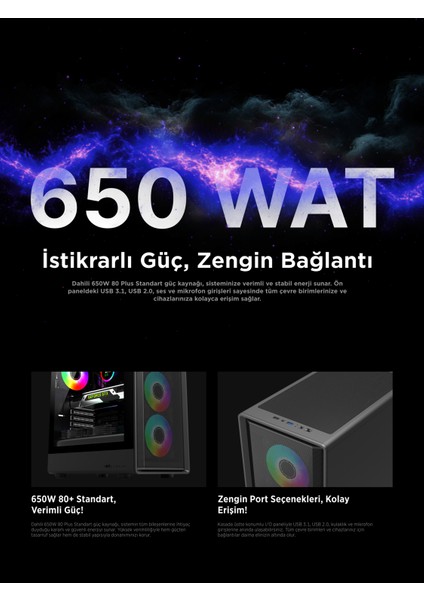 Meteor 650W 80 Plus Standart 4xrgb Fan 1xusb3.1 + 2xusb2.0 Siyah Oyuncu Kasası indirimleri