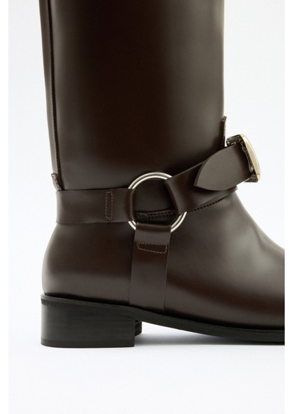 Çizme 2518 - Çift Tokalı Biker Acı Kahve Kadın Çizme fiyatları