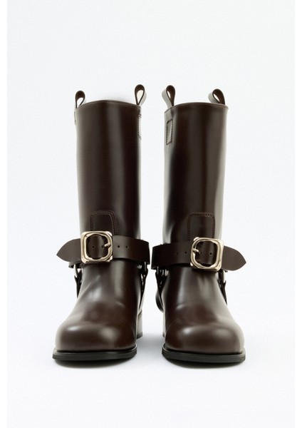 Çizme 2518 - Çift Tokalı Biker Acı Kahve Kadın Çizme fırsatları