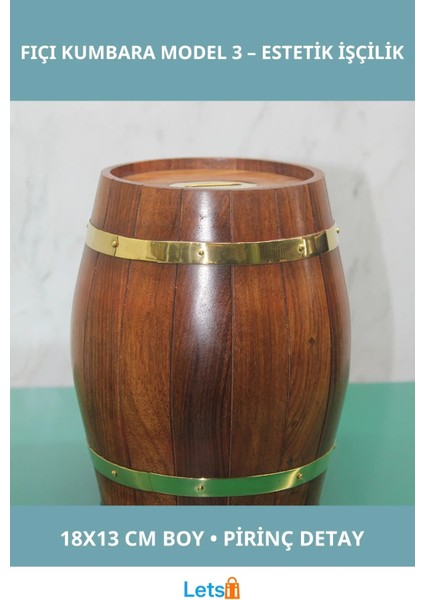 Pirinç Detaylı Estetik Fıçı Kumbara 18X13 cm