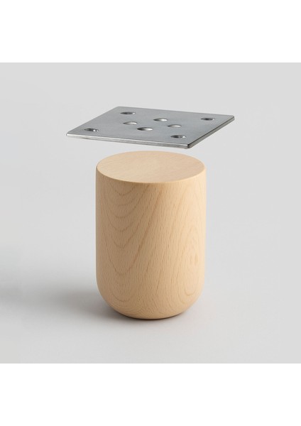 Bohem 10 cm Doğal Ahşap Ayak Boyasız Ham Silindir Mobilya Koltuk Kanepe Ayağı Metal Aparat Dahil