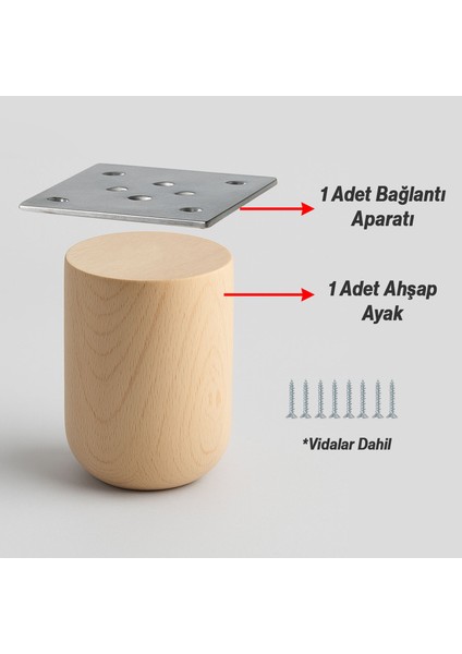 Bohem 10 cm Doğal Ahşap Ayak Boyasız Ham Silindir Mobilya Koltuk Kanepe Ayağı Metal Aparat Dahil modelleri