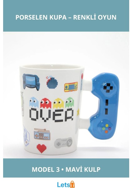 Mavi Oyun Konsolu Kulplu Eğlenceli Porselen Kupa Bardak