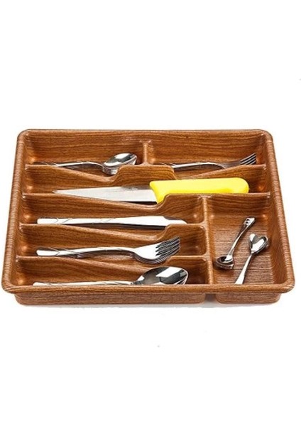 Küçük - Ahşap Renk - 7 Bölmeli Çekmece Içi Kaşıklık 36X32CM (K95)
