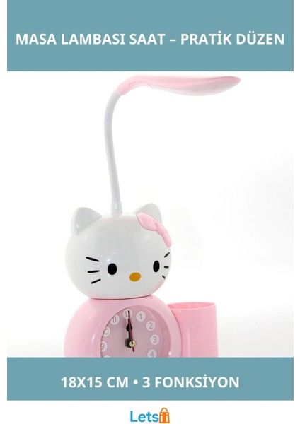 Hello Kitty Sevimli Masa Lambası Saat ve Kalemlik